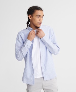 Superdry Edit Linen Button Down Férfi Hosszú Ujjú Ing Kék/Csíkok | WITCG7280